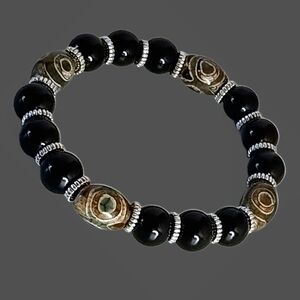 Tibetan Dzi Heaven's Eye Agate  Beaded Stretch Bracelet Protection   Spiritual